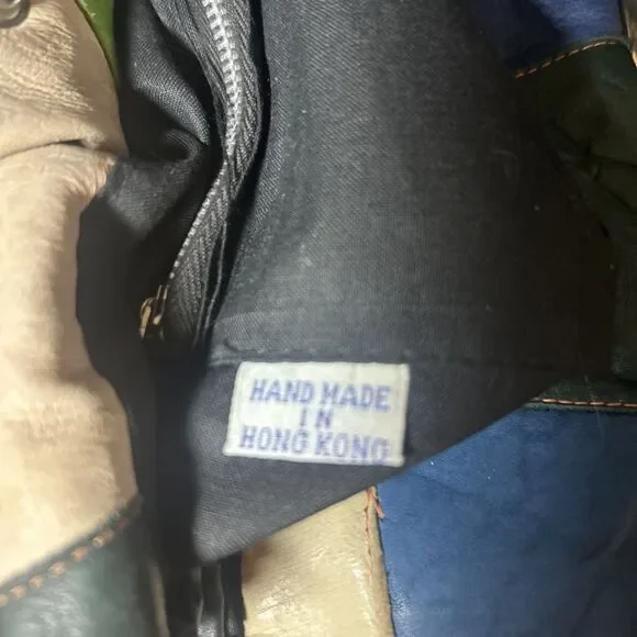 Patchwork Leather Purse Vintage Handmade Hong Kong Silver Tone Eye Arch Handle - Picture 13 of 14